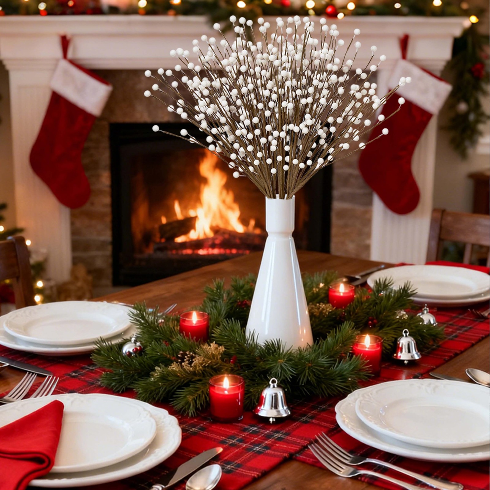 Winter Decorations 24 Pcs Artificial Berry Stems 17inch White Berry Picks for…