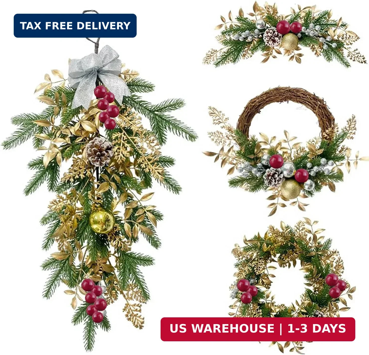 TIHOOD 25PCS 10 Inches Artificial Pine Branches Garland Green Plants Needles Fak