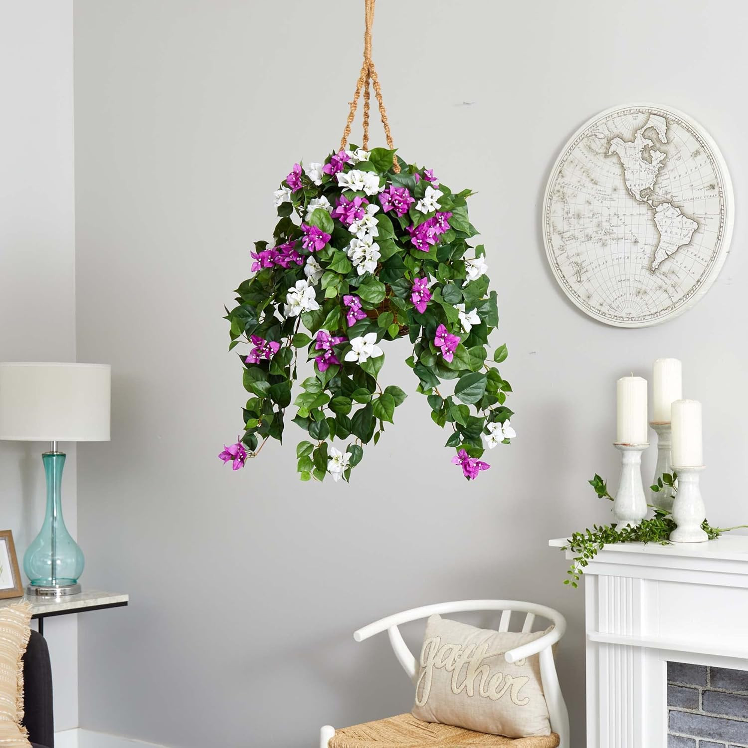 30″ Bougainvillea Artificial Hanging Basket – Vibrant Mixed Colors