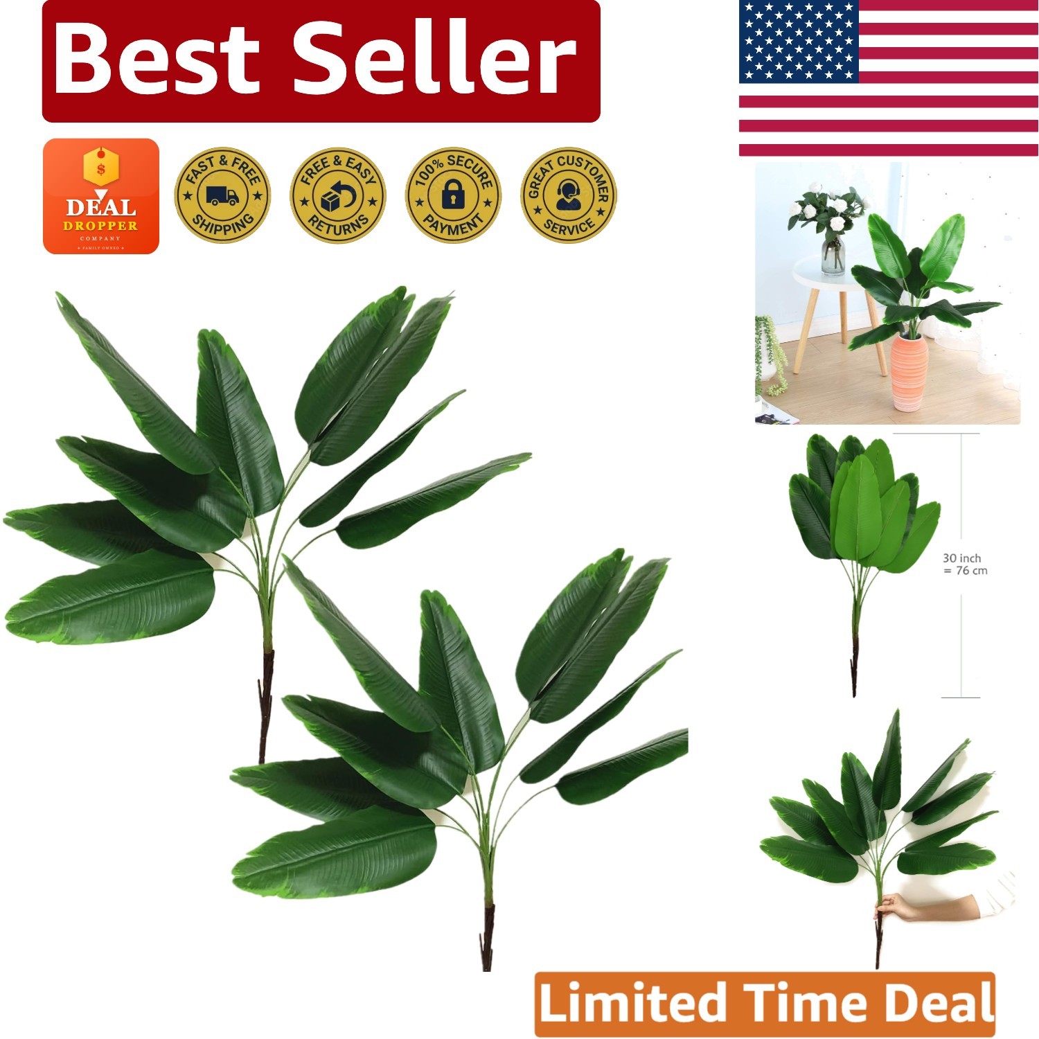 Elegant 30-Inch Faux Bird of Paradise Plant – Lifelike Home Decor (2 Pack)