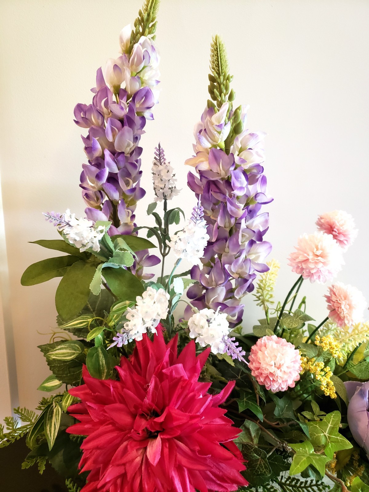 Silk Floral Arrangement: Spring Garden Cottage Style in Unfinished Wood