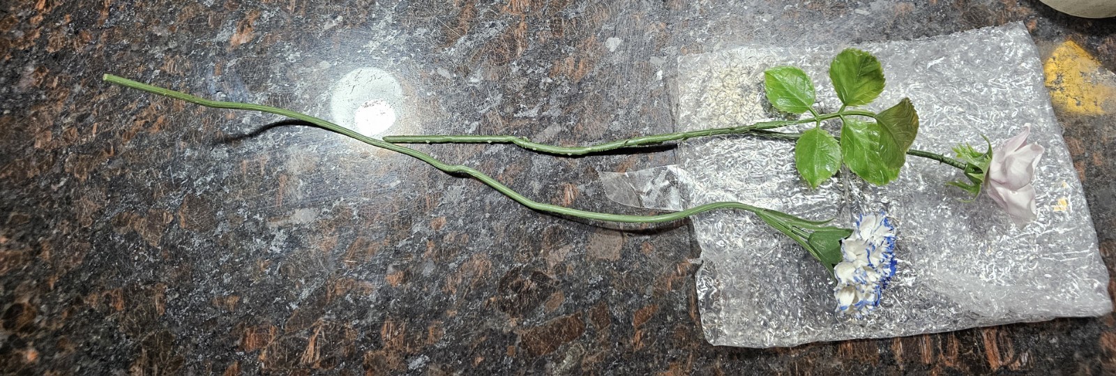 Vintage Porcelain Rose & Carnation with Plastic Wire Stem Lot Of 2 Flowers