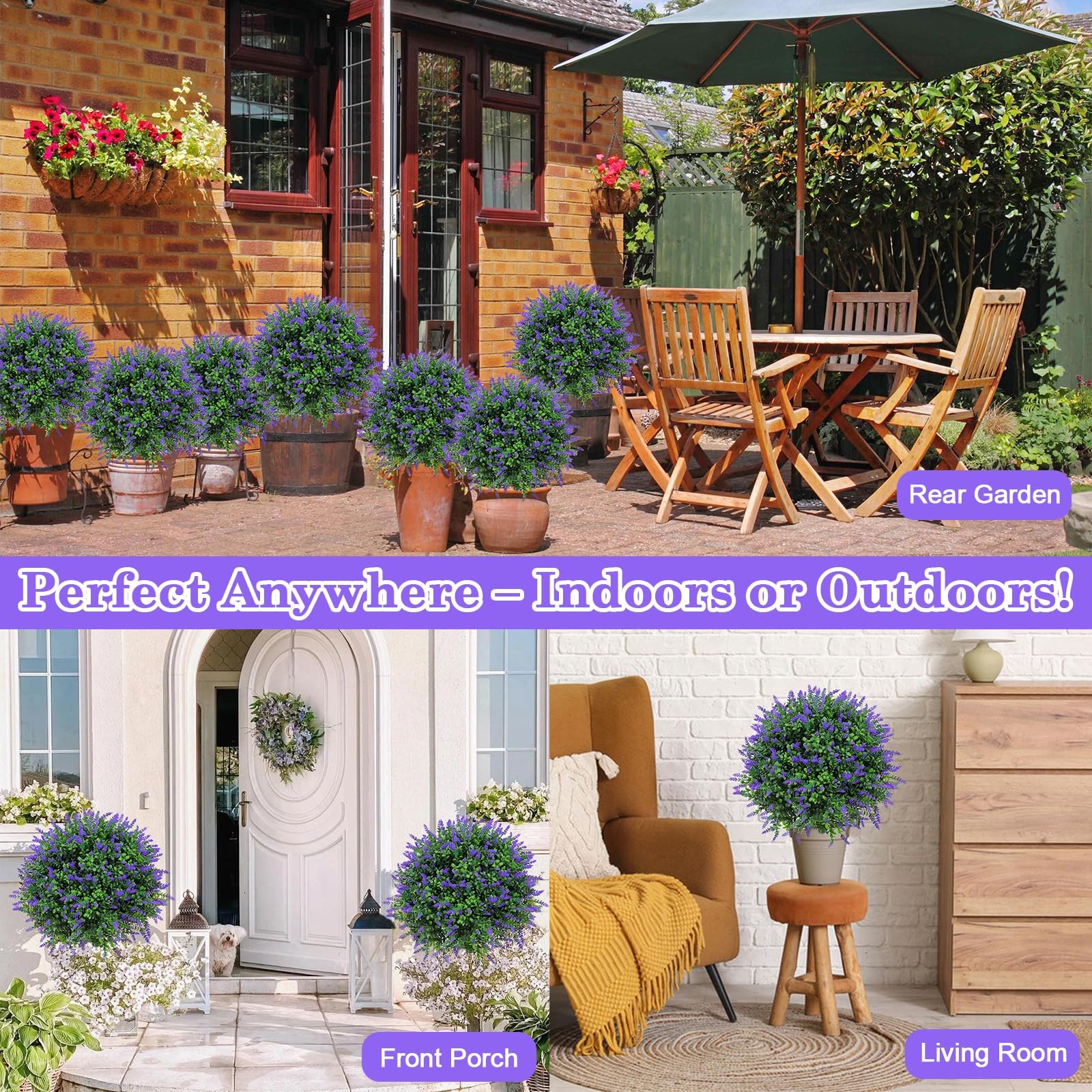 Artificial Lavender Topiary Ball (2 Pack) – 17″ UV Resistant Faux Plants for …