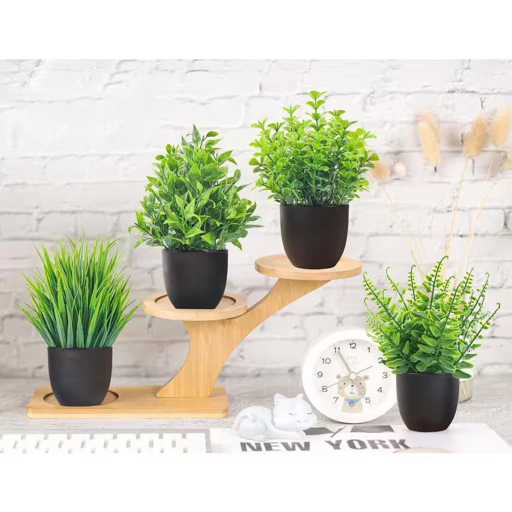 9.84 In. H Black Artificial Plant Set of 4 for Home and Office Decor