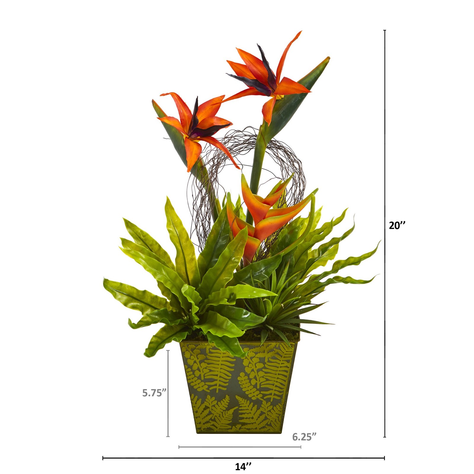 20 Inch Tropical Succulent Silk Flower Arrangement Green Vase Home Decor