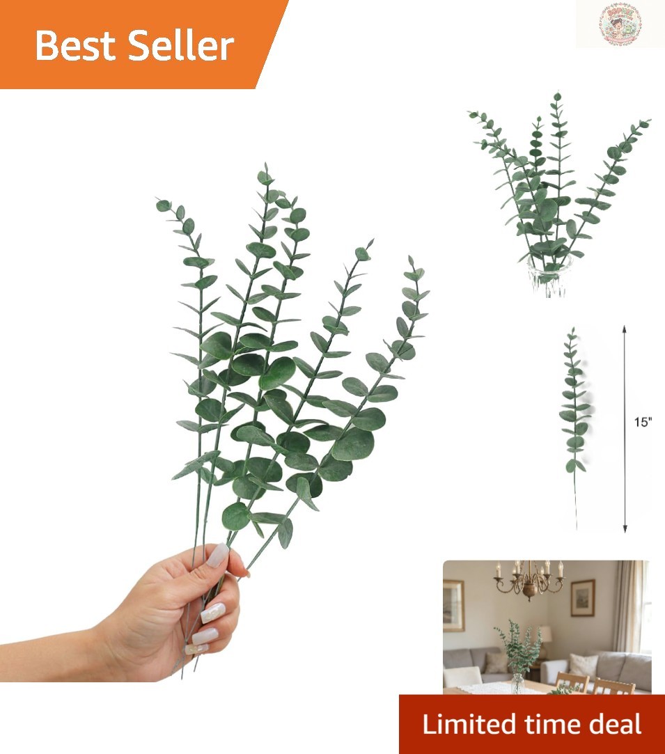 Flexible 5 Pcs Faux Eucalyptus Stems – Perfect for Wedding Bouquets & Decor
