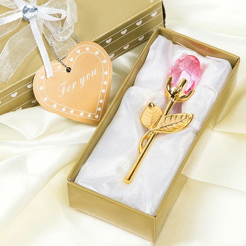 Valentines Day Gift Crystal Glass Rose Artificial Flower Silver Gold Rod Rose