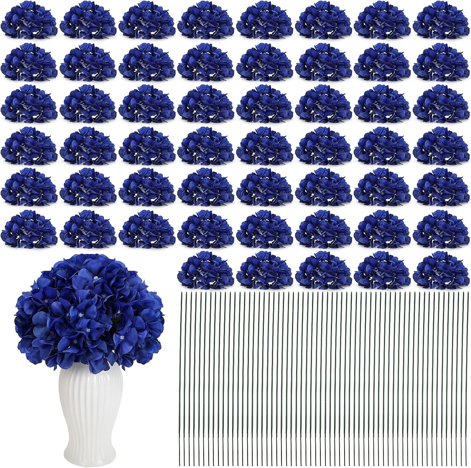 104 PCS Hydrangea Flower Heads with Stems for DIY Floral Arrangements