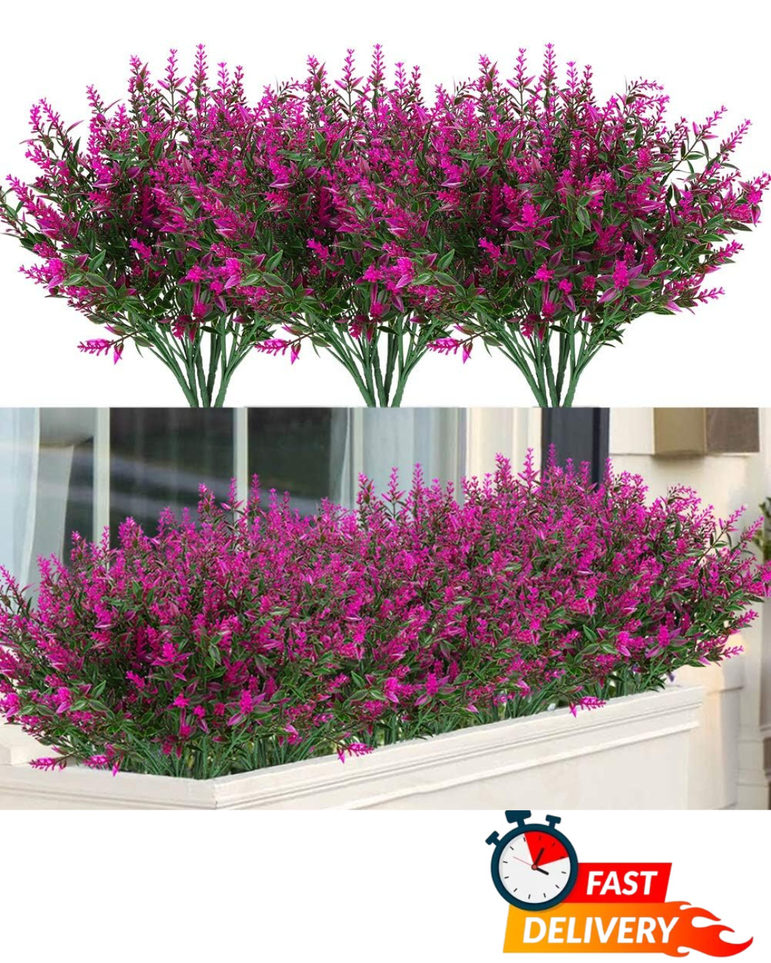 8 Pack UV Resistant Artificial Lavender Flowers Faux Shrubs Outdoor Indoor Decor