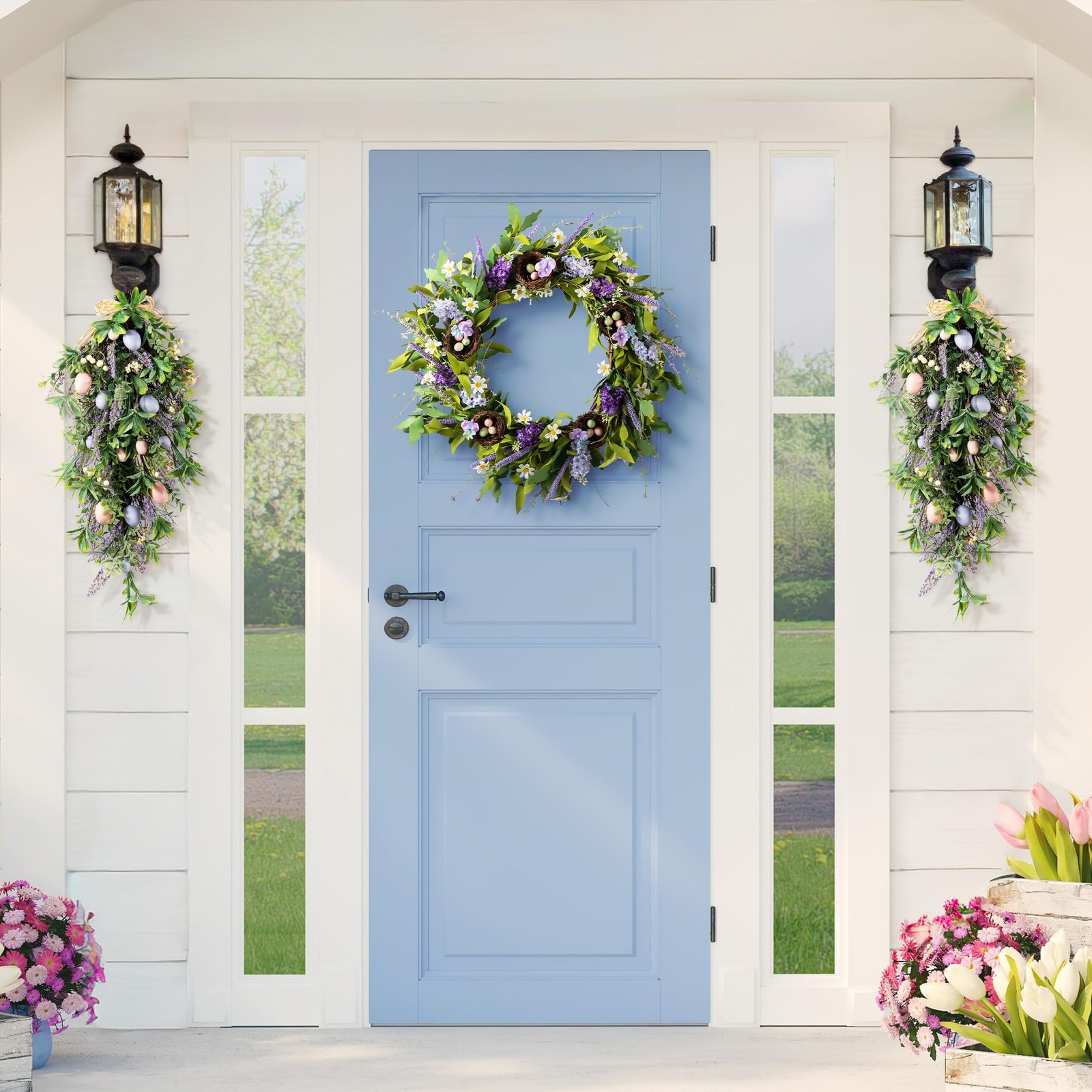 Easter Swag 28 Inch Artificial Spring Teardrop Wreath for Front Door & Porch …
