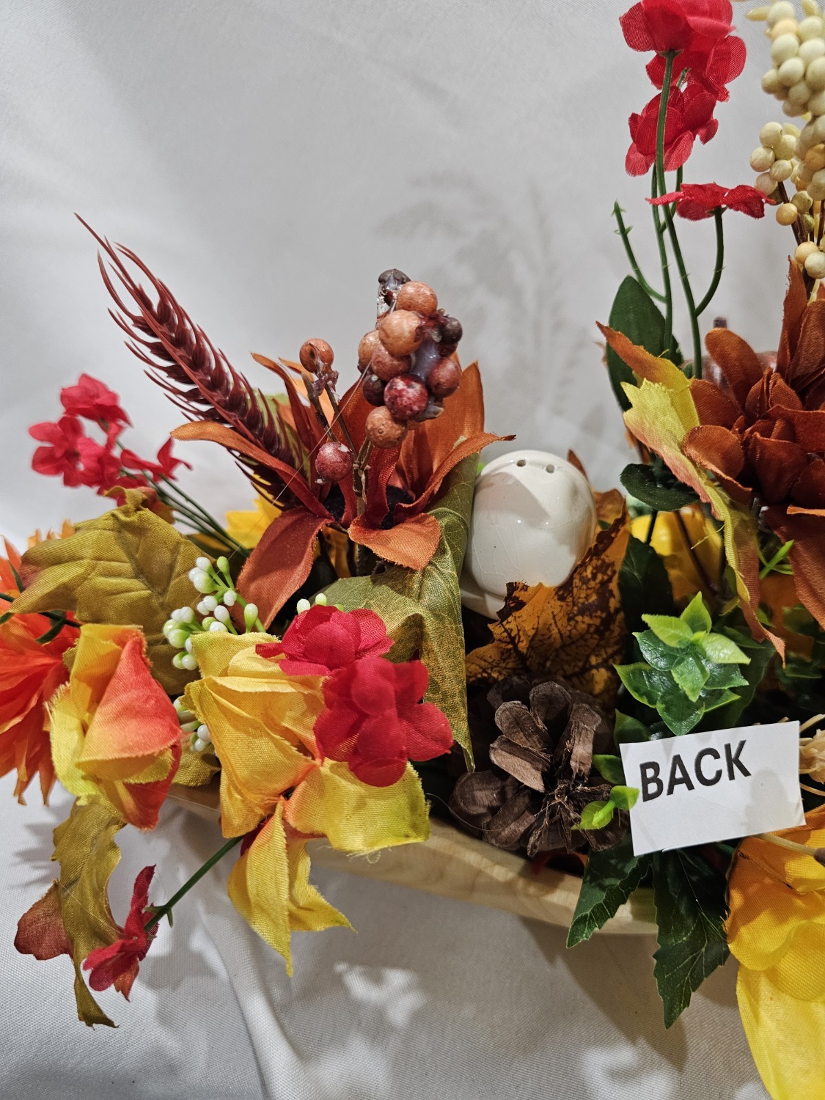 Artificial Flower Arrangement THANKSGIVING Pilgrams, Pumpkins 16″ wide 11″ tall