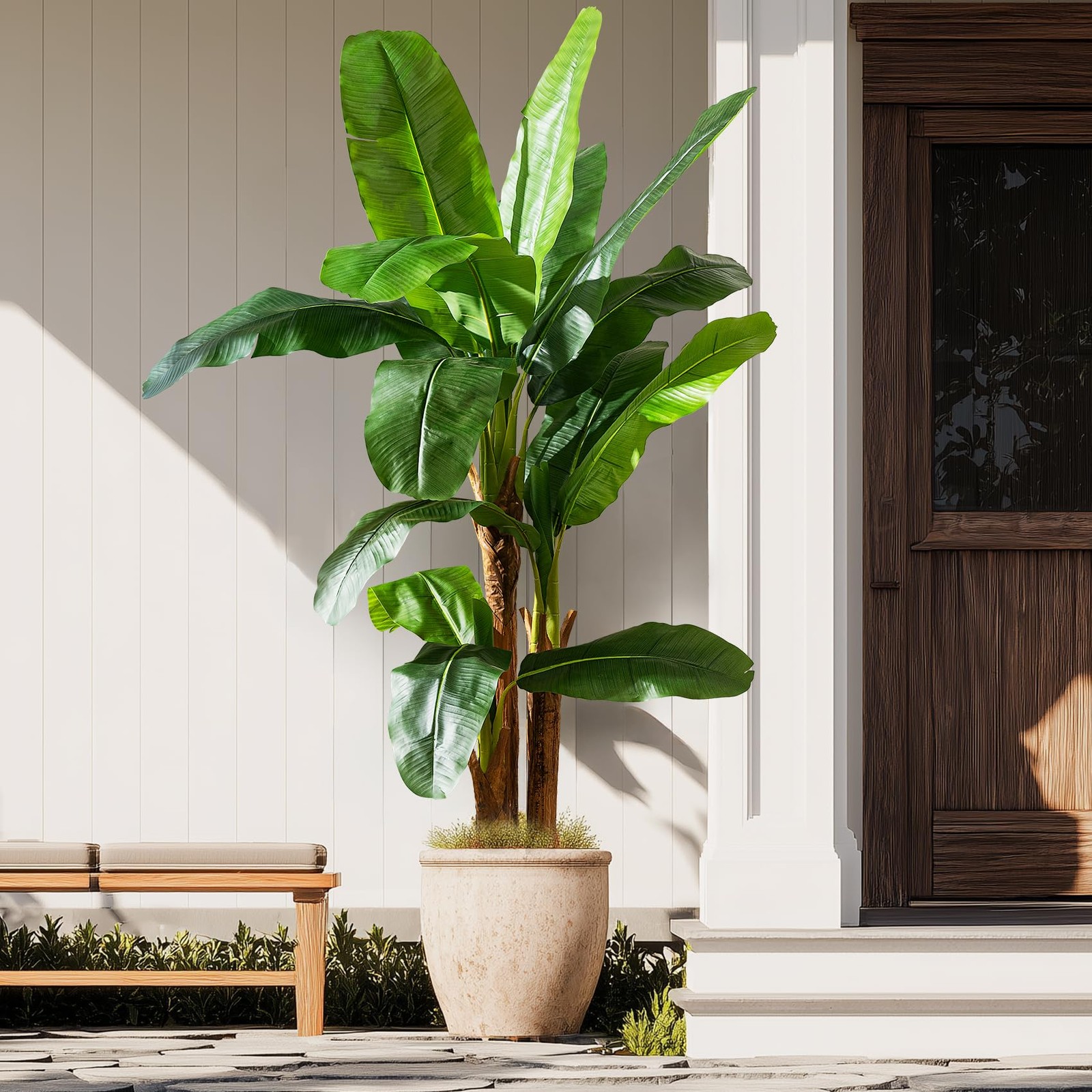 Artificial Banana Tree 6ft, Faux Tropical Palm Tree Plant with Realistic Leav…