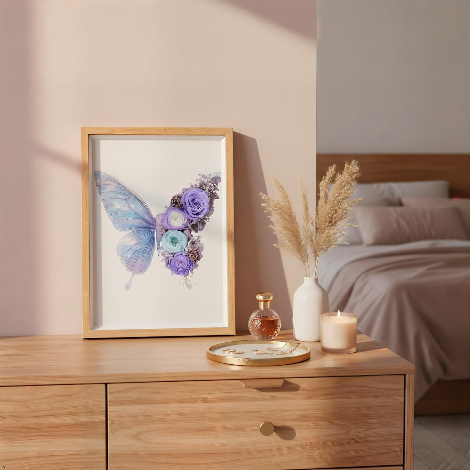 Lavender Preserved Flower Butterfly Shadow Box Frame – Elegant Wall Art Decor