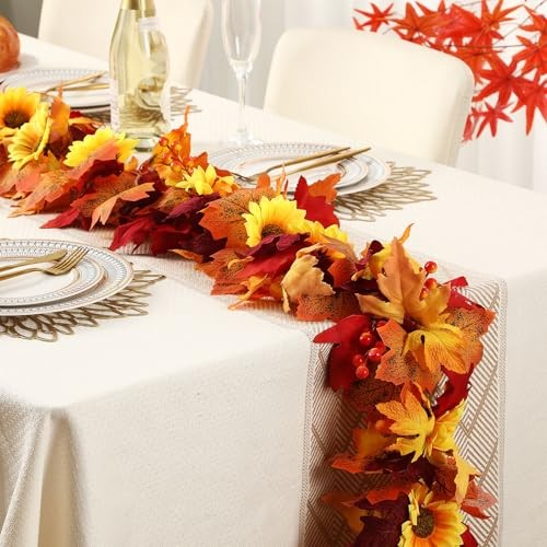 12 Pack 68ft Fall Garland with Sunflowers, Maple Leaves & Berries Orange Mixed