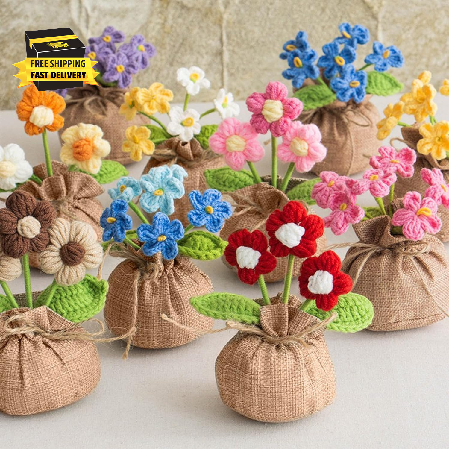 Crochet Sun Flowers Potted Flower, Handmade Knitted Sun Flores Birthday Gifts fo