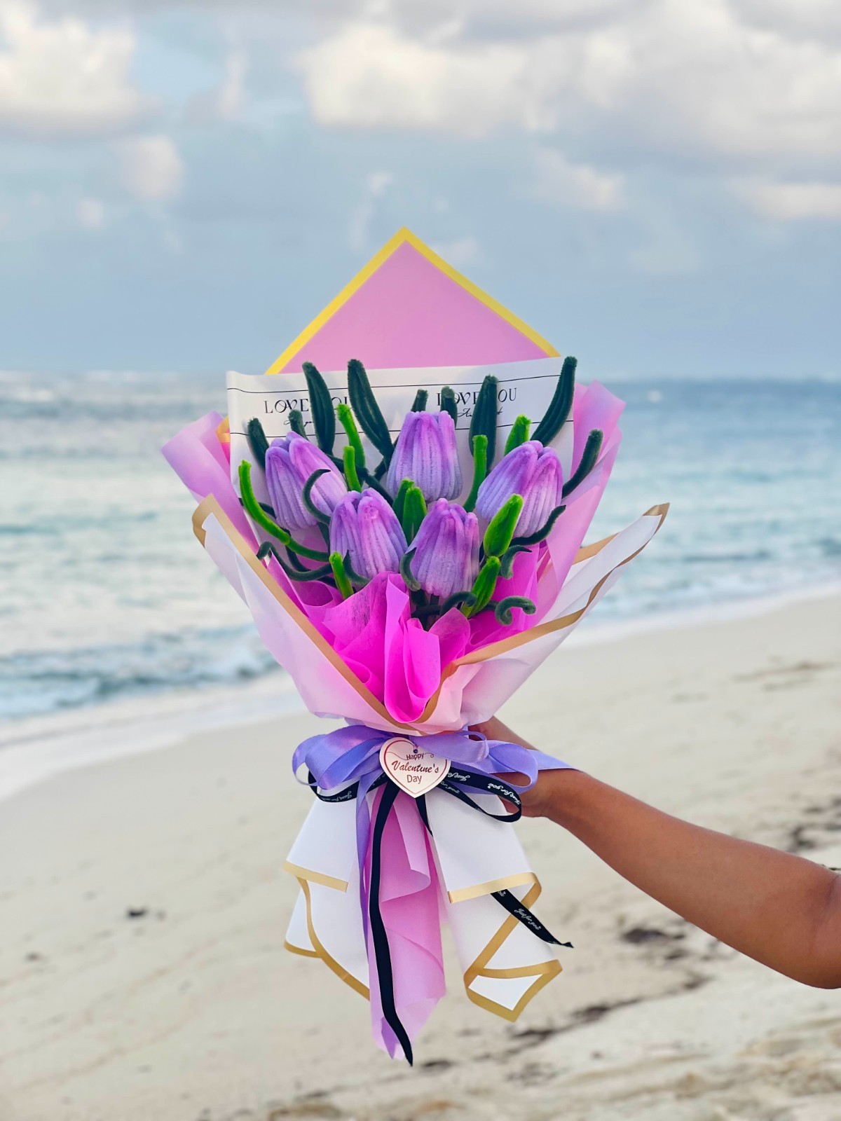 Gorgeous Tulip Fuzzy Wire Flower Bouquet, Pipe Cleaner Flower