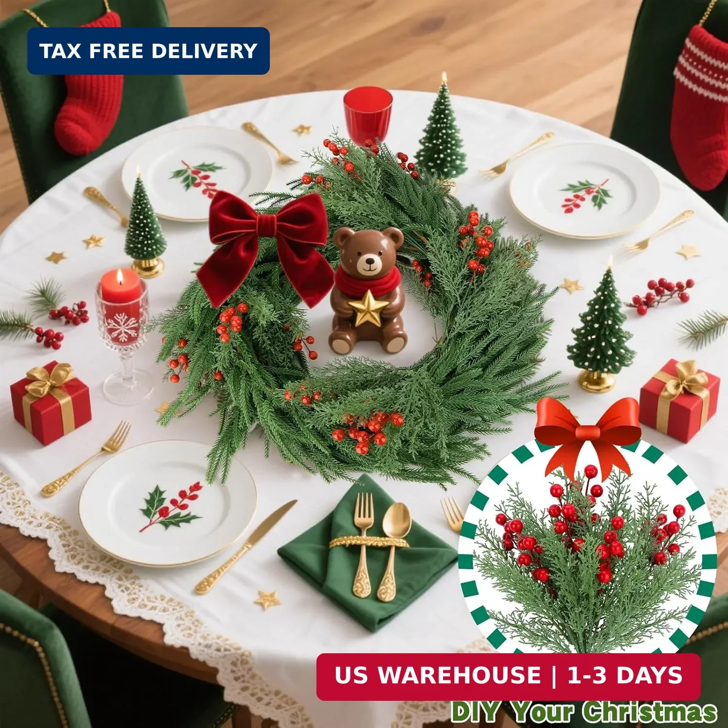 ICEROYCE 4 Bundles 140 Pcs Artificial Christmas Flowers with Red Berry Stems, Fa