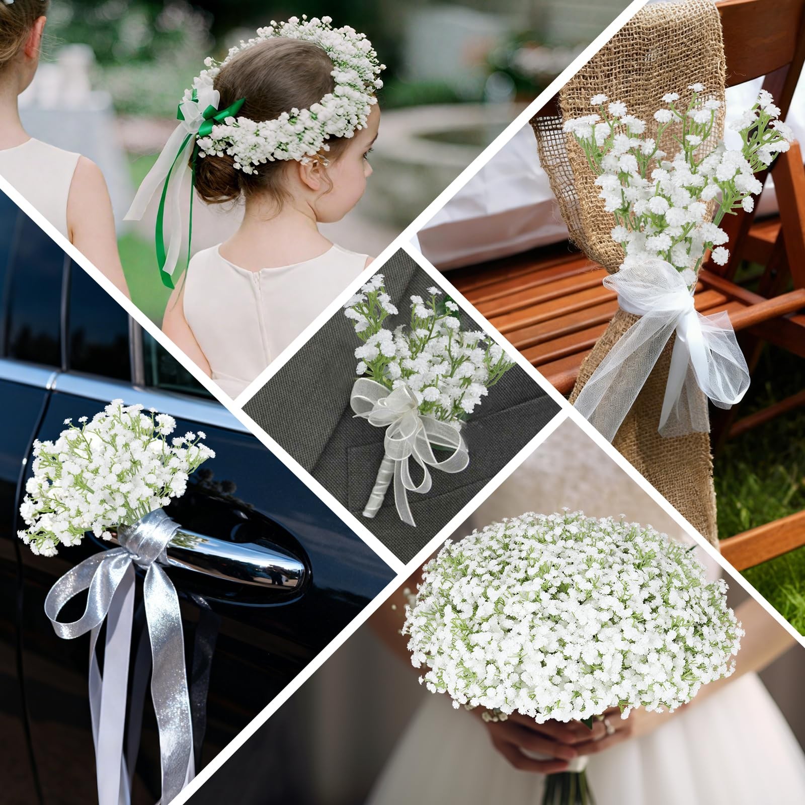 30 PCS White Artificial Baby Breath Flowers Real Touch Gypsophila 17.7 Inch