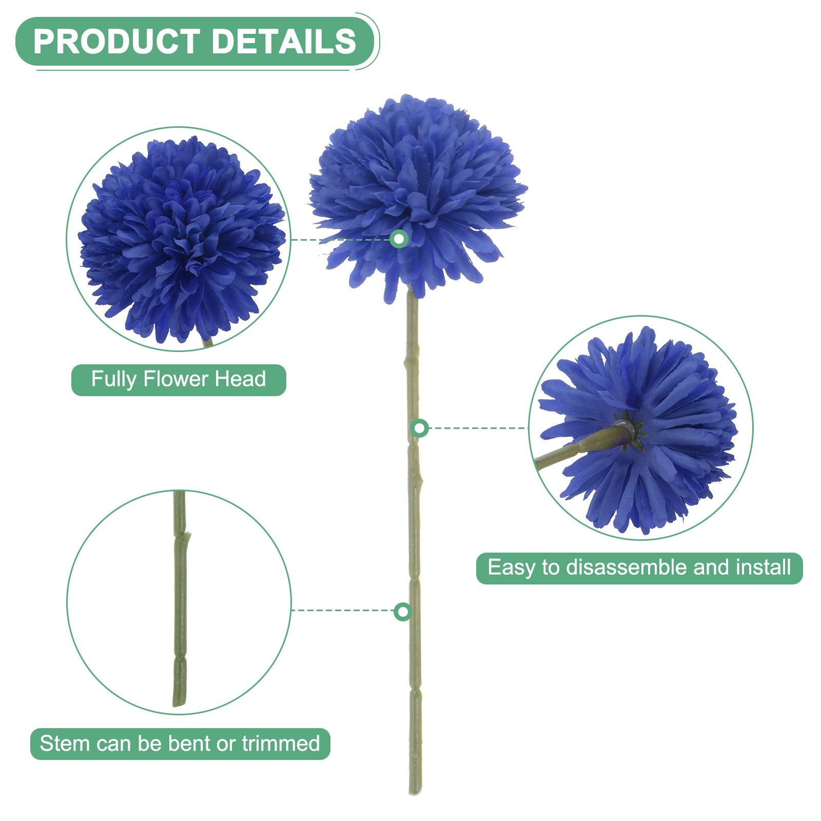 12-Pack Artificial Chrysanthemum Ball Flowers for Home Decor [Dark Blue]