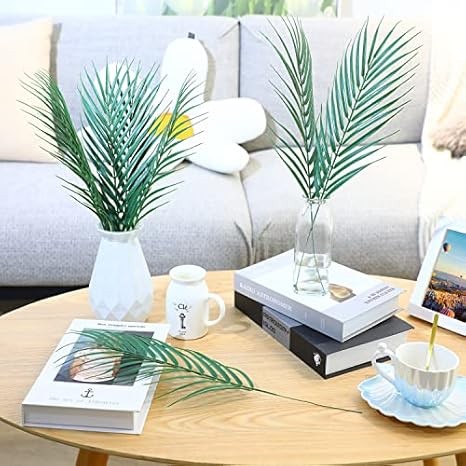 16 PCS Artificial Palm Leaves – Faux Tropical Fronds for Luau & Jungle Decor