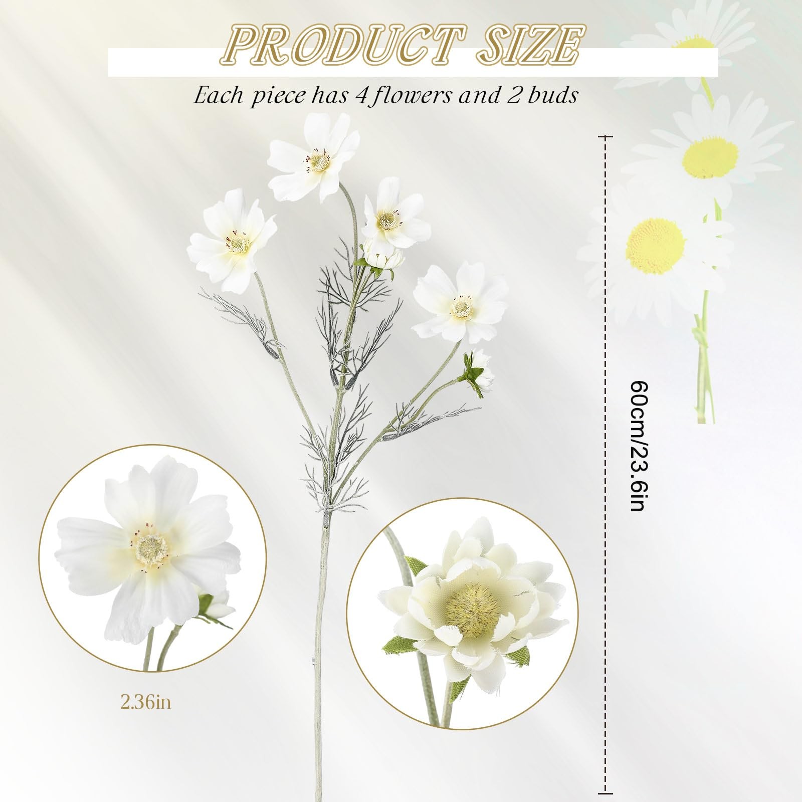 12 Pcs White Cosmos Artificial Flower 23.6” Wedding Realistic Touch Silk Fak…