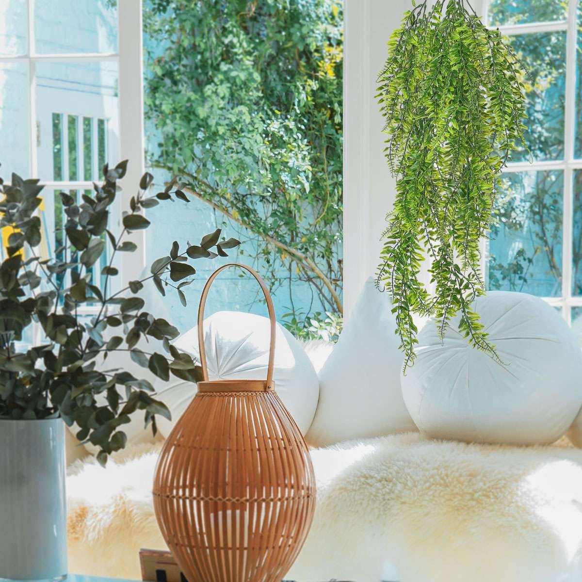 1/2/3 Pack Artificial Hanging Boston Fern Plants Fake Hanging Greenery Plant 32″