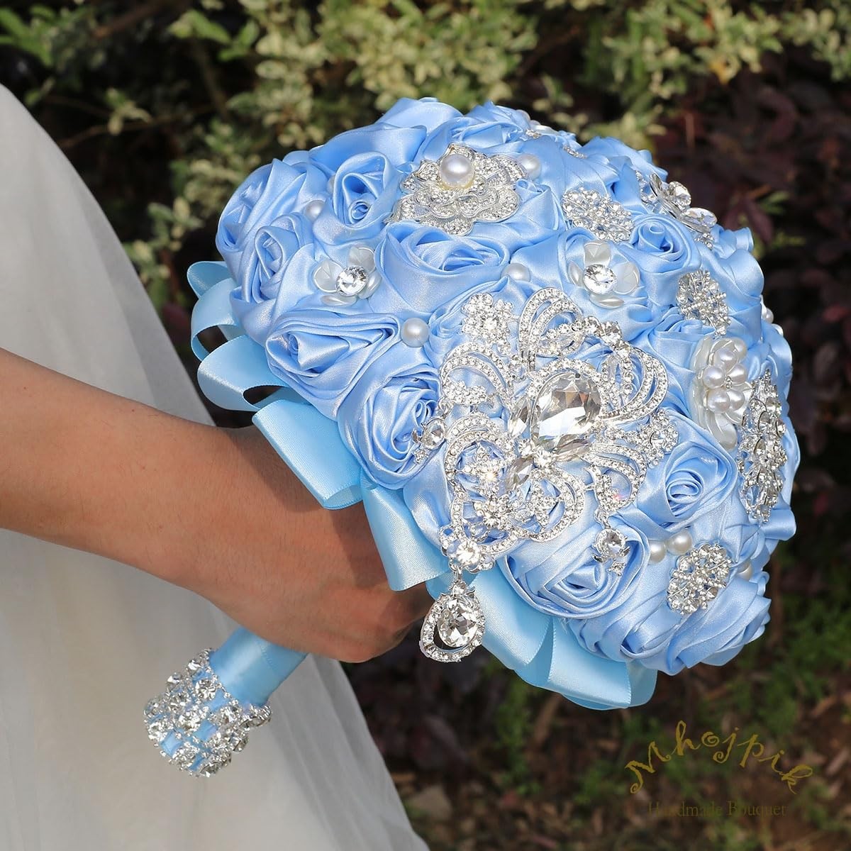 Bridal Wedding Bouquet Round Bling Brooch Bouquet Artificial Rose Flower Bunc…