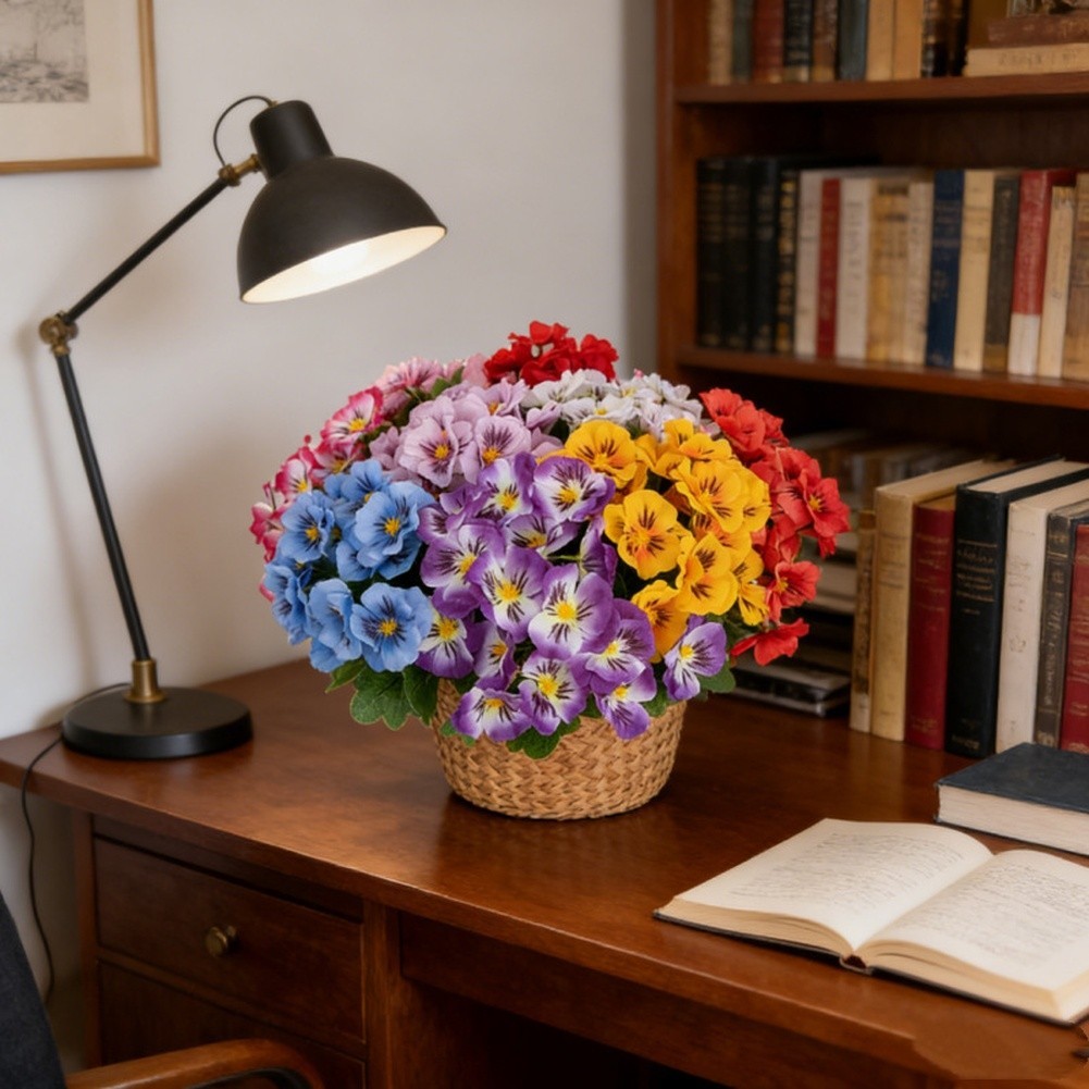 Silk Pansy Artificial Flowers Mixed with Butterfly Orchid for Table Decor