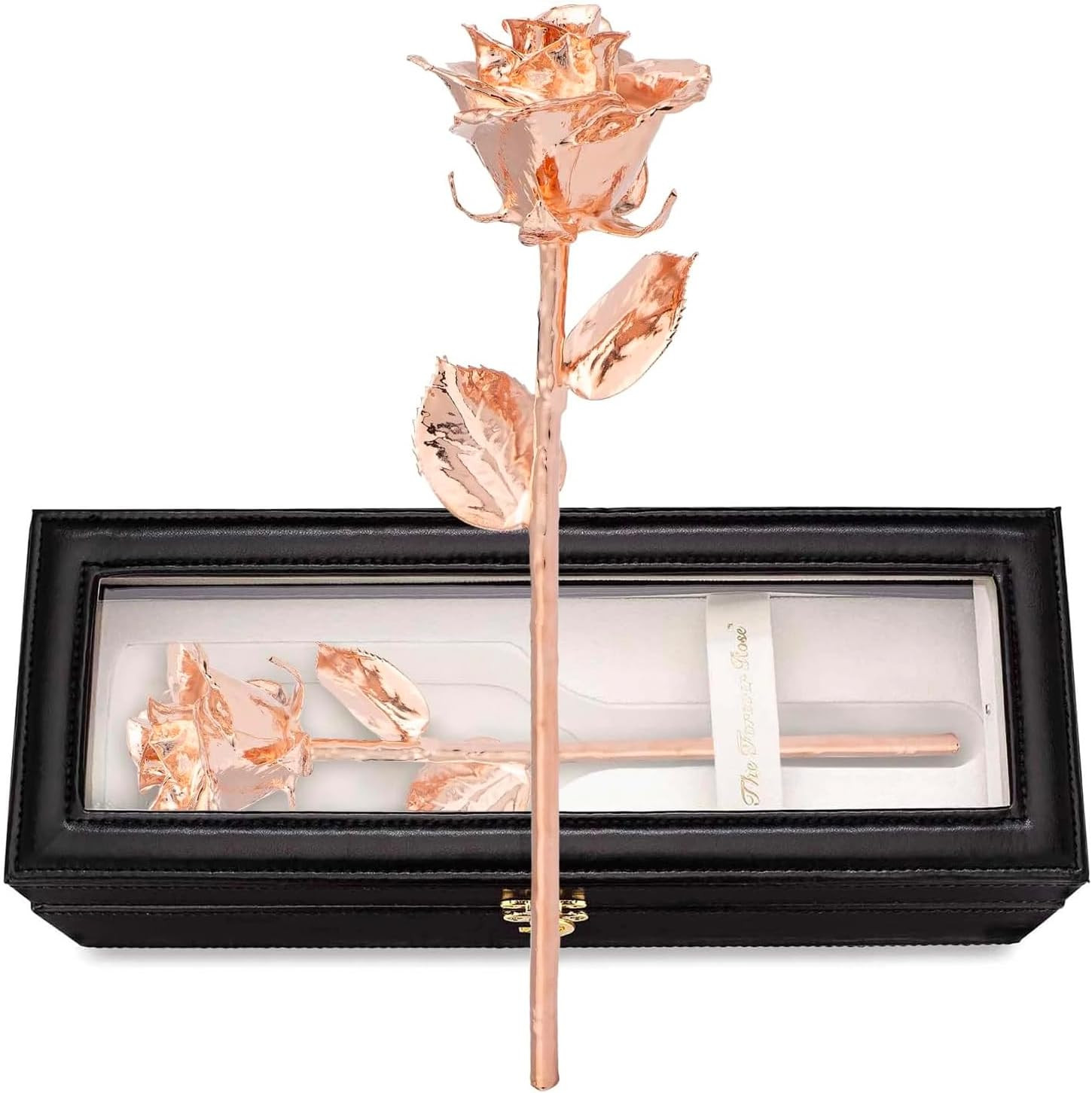 Luxury Leather Case with LED Real Rose Gold Rose – Unique Valentine’s Gift