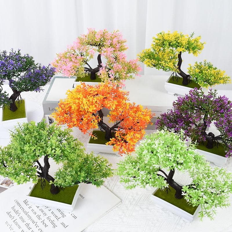 Artificial Bonsai Tree Small Potted Plant Fake Flowers Home Table Decor Gift