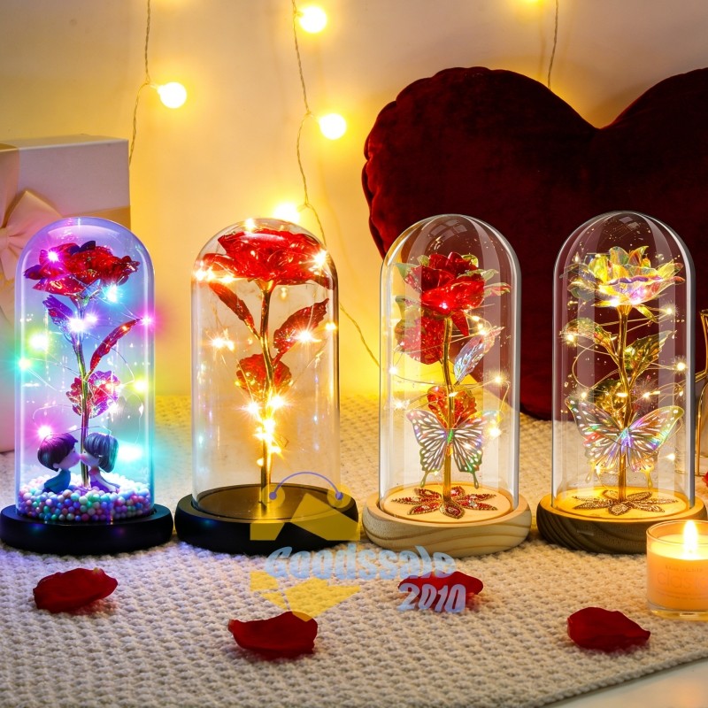 Rose In Glass Dome Forever Galaxy Eternal LED Flower Light Valentine’s Day Gift