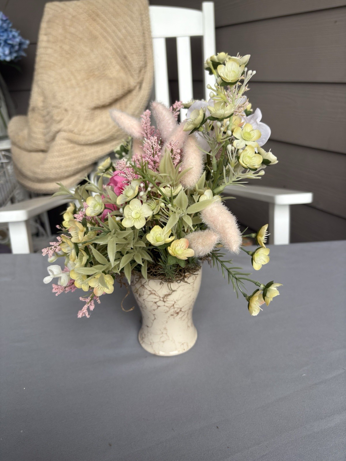 New Handmade 13” Floral Arrangement Pink, Peach, Yellow Colors SKU WR27