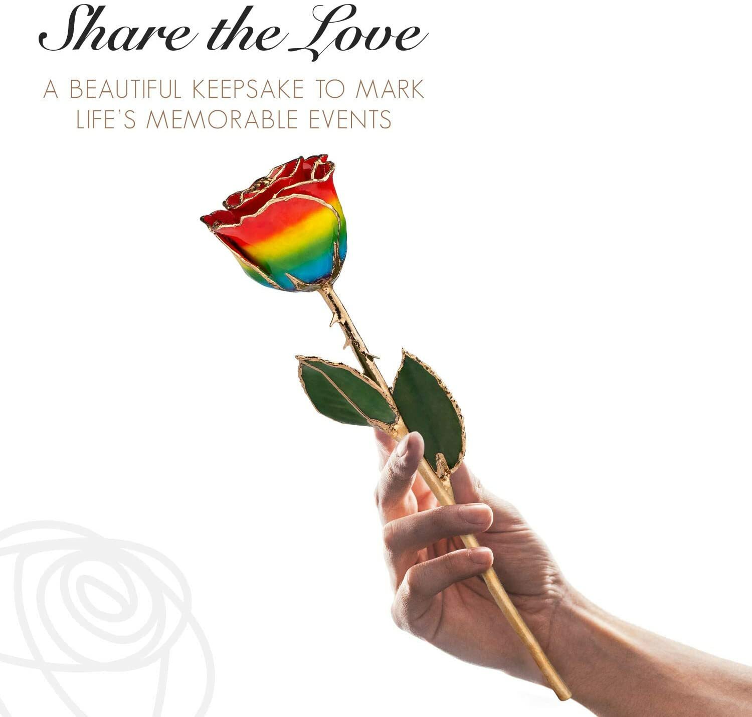 Forever Rose Genuine Real Rainbow Rose, Hand Dipped and Trimmed in 24K Gold
