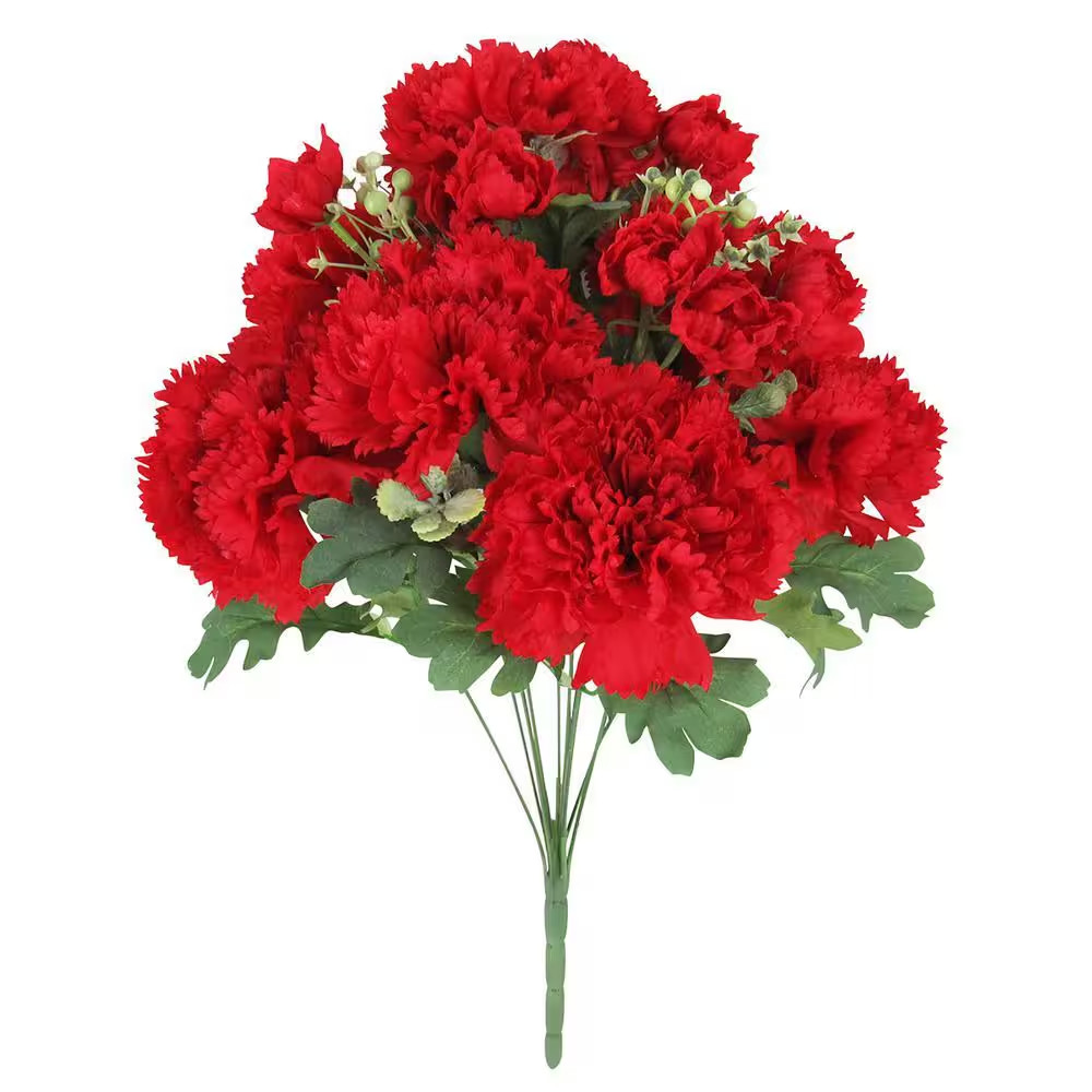 18 In. Red Artificial Carnation Flower Stem Bush Bouquet (Set of 2)