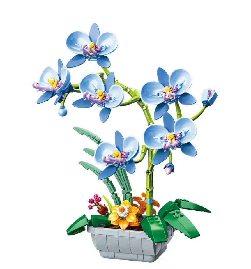 New Icons Orchid Artificial Plant, Building Set with Flowers, Home Décor Gift f