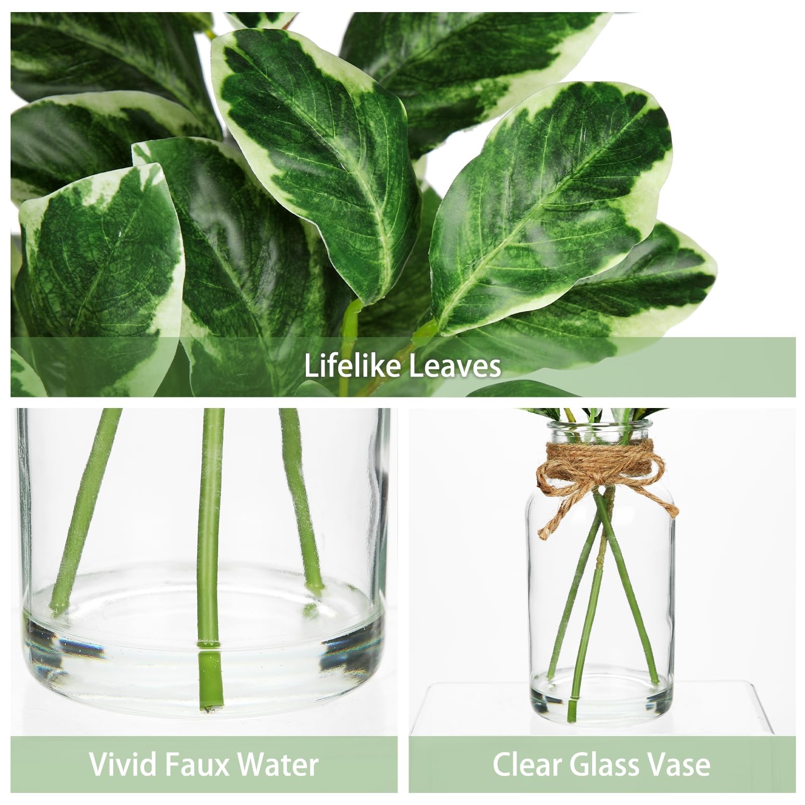 Artificial Greenery Stems in Glass Vase with Faux Water, 13.8″ Faux Plants In…