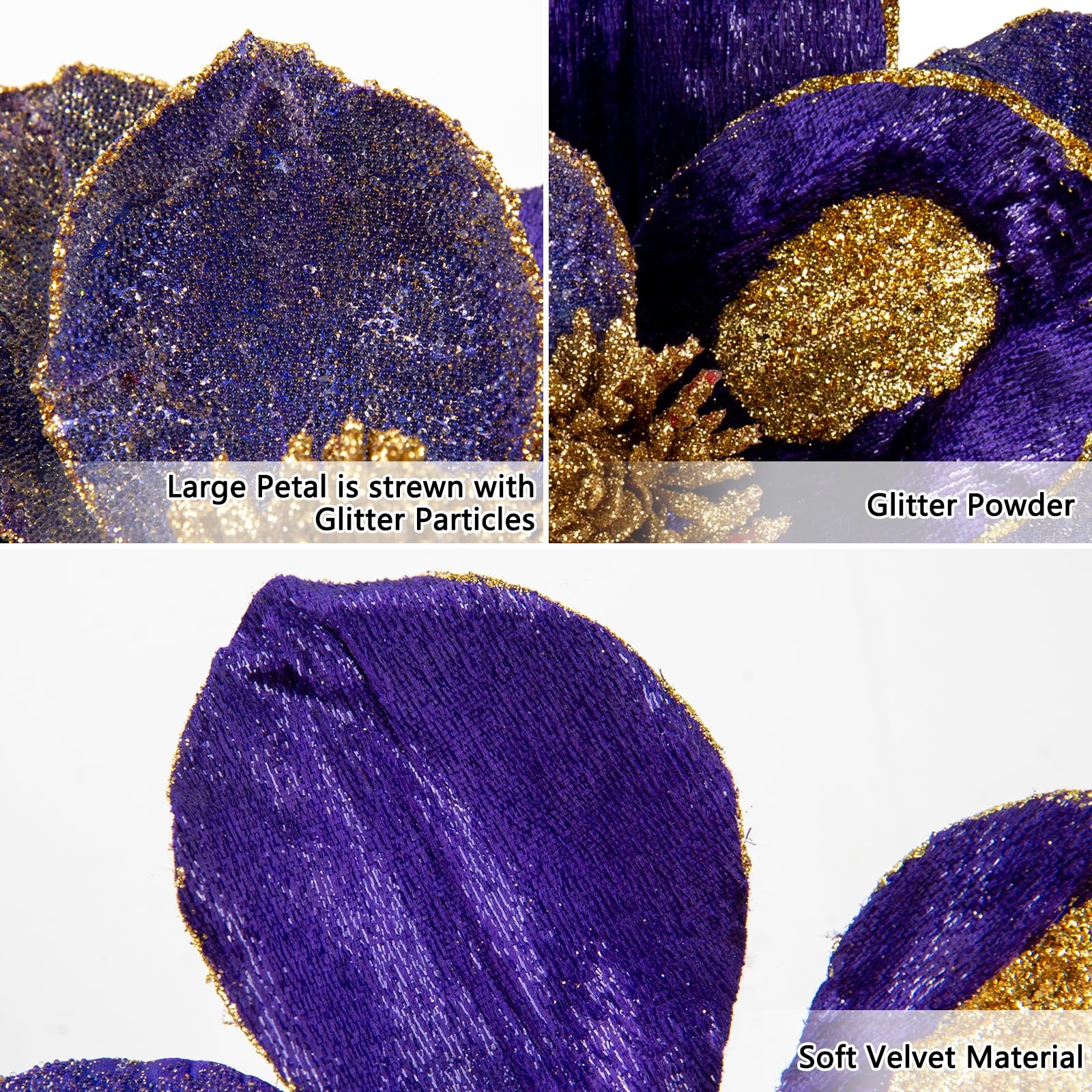 10’’ Large Heads Christmas Glitter Magnolia Flowers Christmas Tree Ornaments …