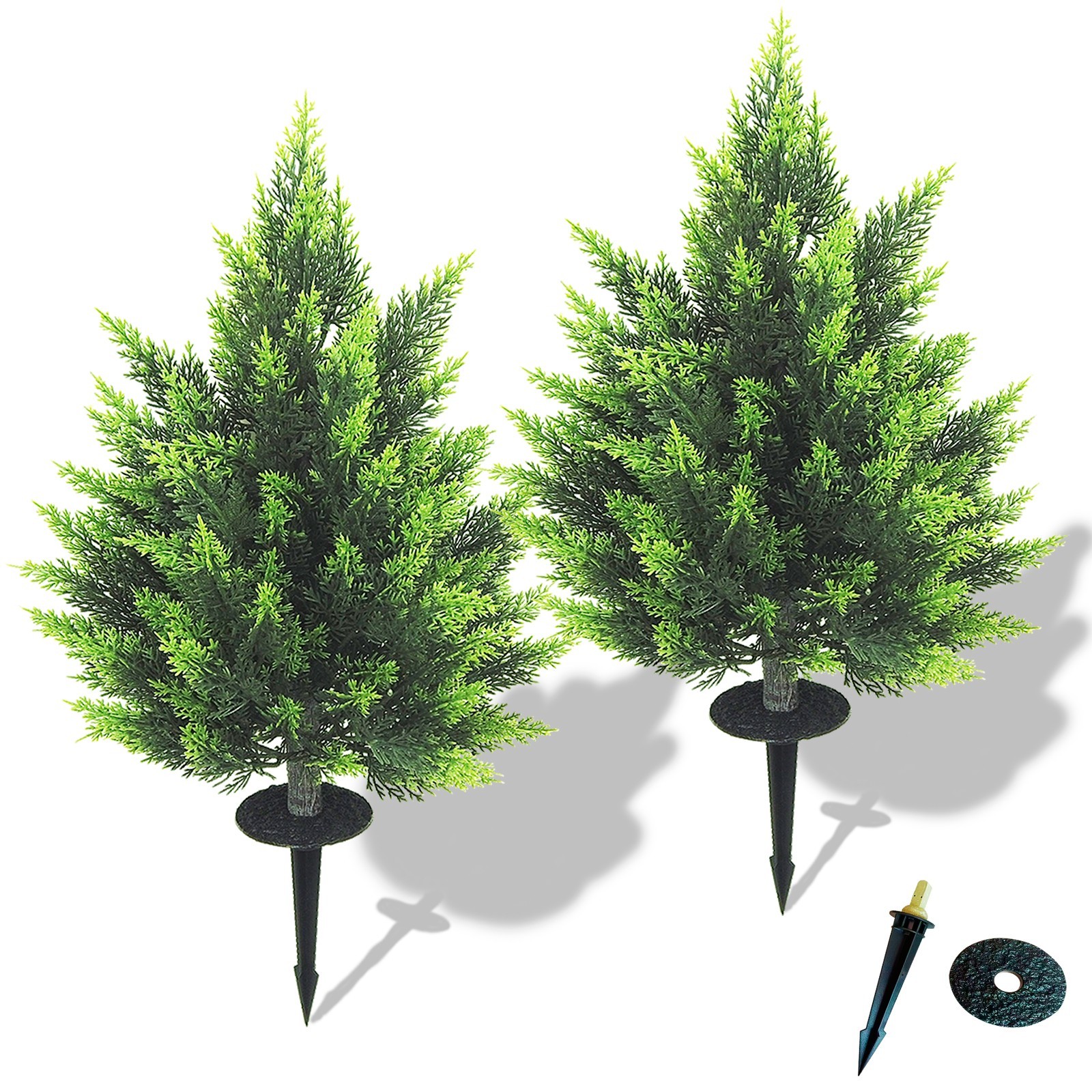 2 Pack 60 cm Artificial Cypress Tree with Ground Stake Outdoor Lawn Garden Decor
