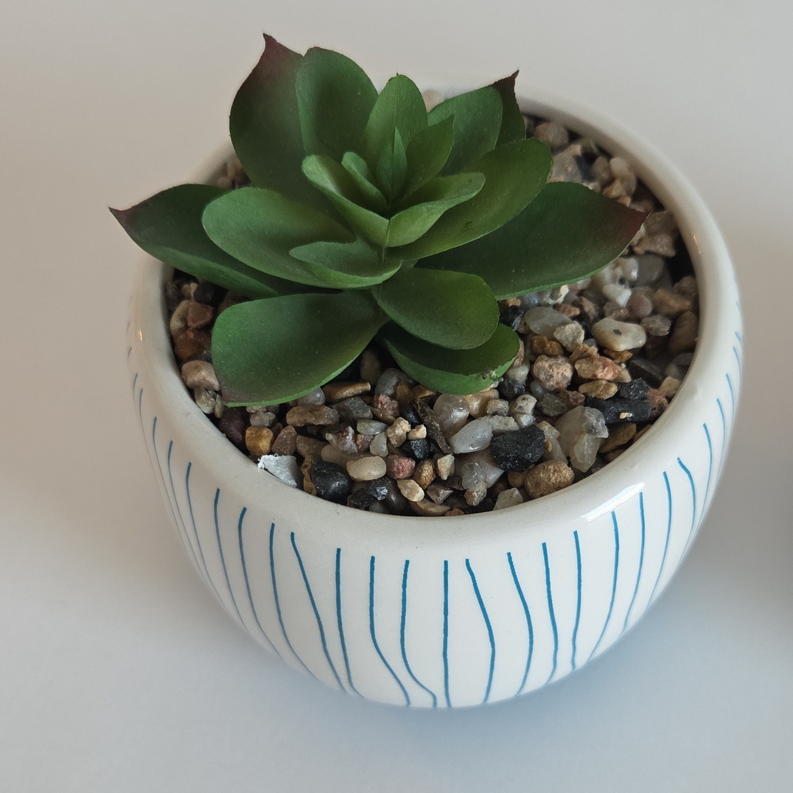 Set of 2 Artificial Succulent Southwest Decor Blue and White Ceramic Pots