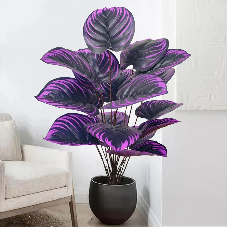 57-75cm Large Fake Palm Tree Artificial Monstera Plants Branch Purple Plastic