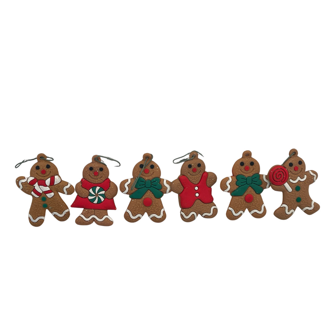Gingerbread Christmas Ornaments Lot 7 Rubber Cookie Candy Cane 2.75″ Tree Decor