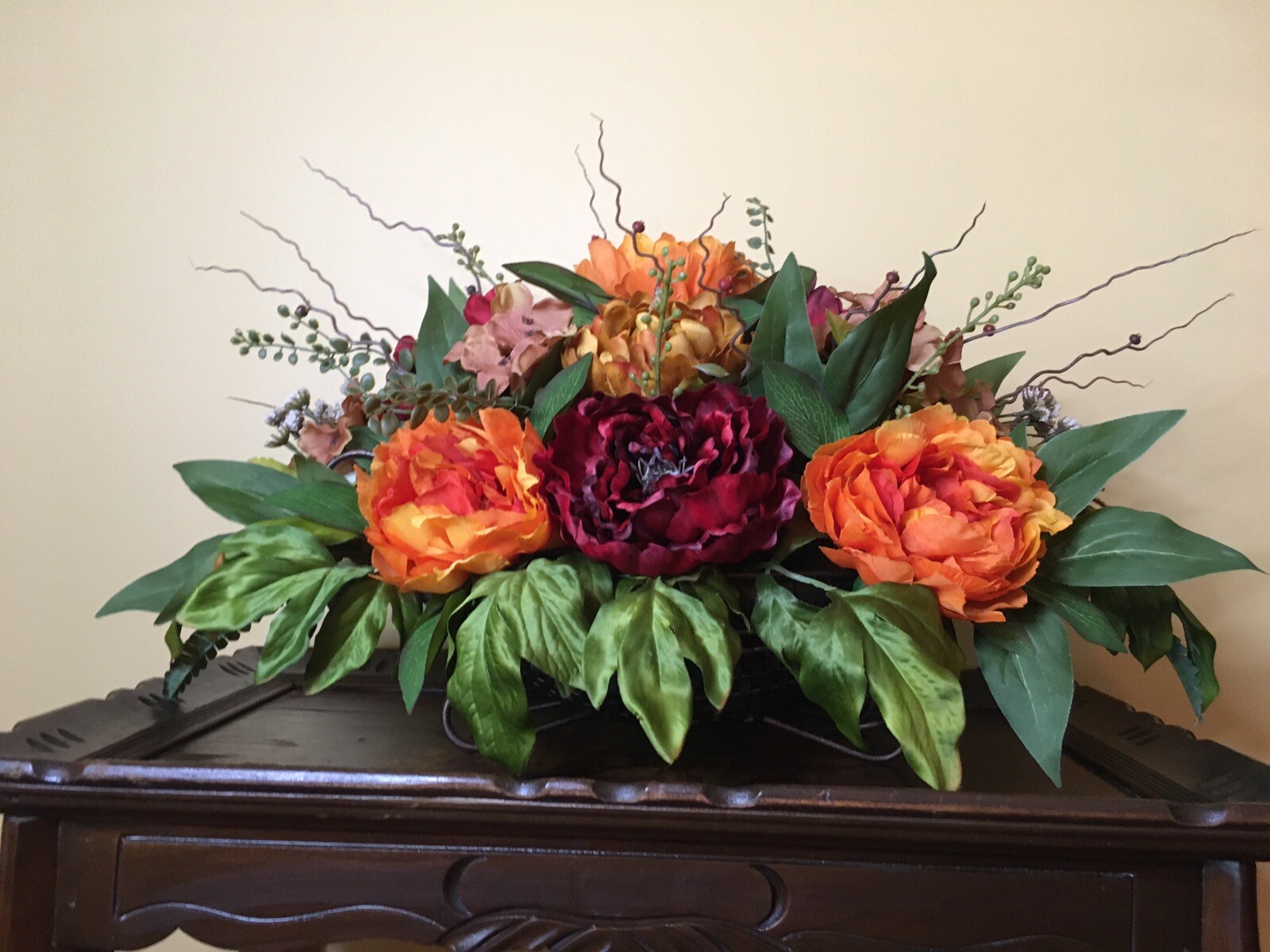 Year Round Floral Arrangement Burgundy And Orange Centerpiece Fall Centerpiece