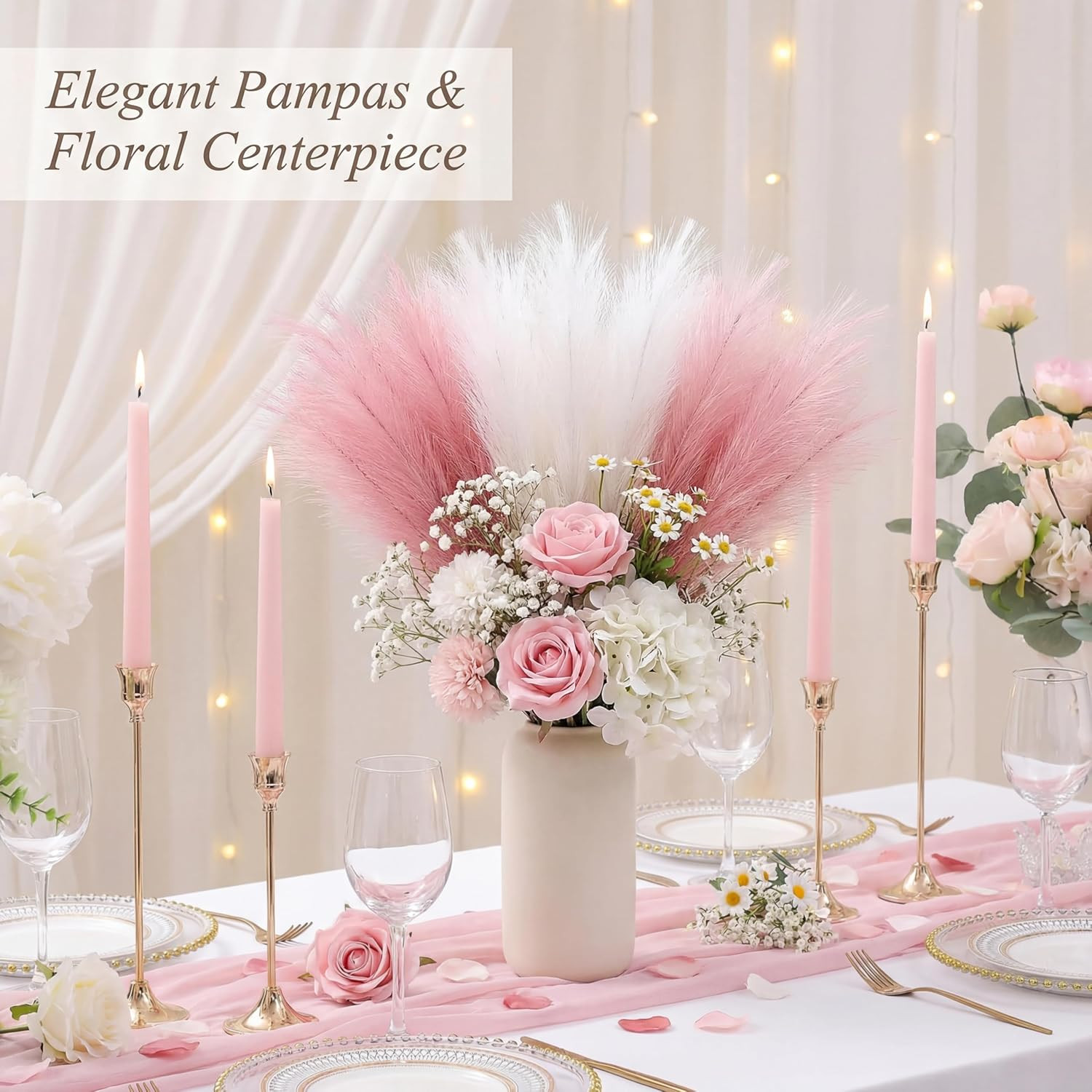Pampas Grass Decor 30Pcs 21.7 Inch, Faux Pampas Grass (White/Pink/Rose Red), Art