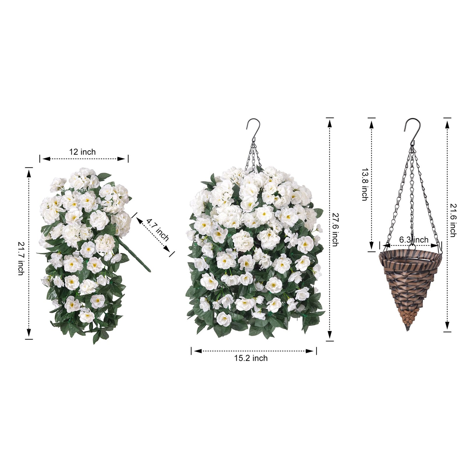 Artificial Geraniums Fake Hanging Flowers Basket for Spring Outdoor Decoratio…