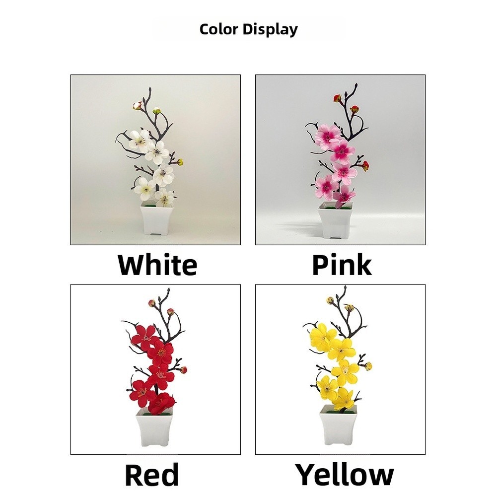 Realistic Artificial Winter Plum Flower Arrangement in Square Pot 10x10x26cm