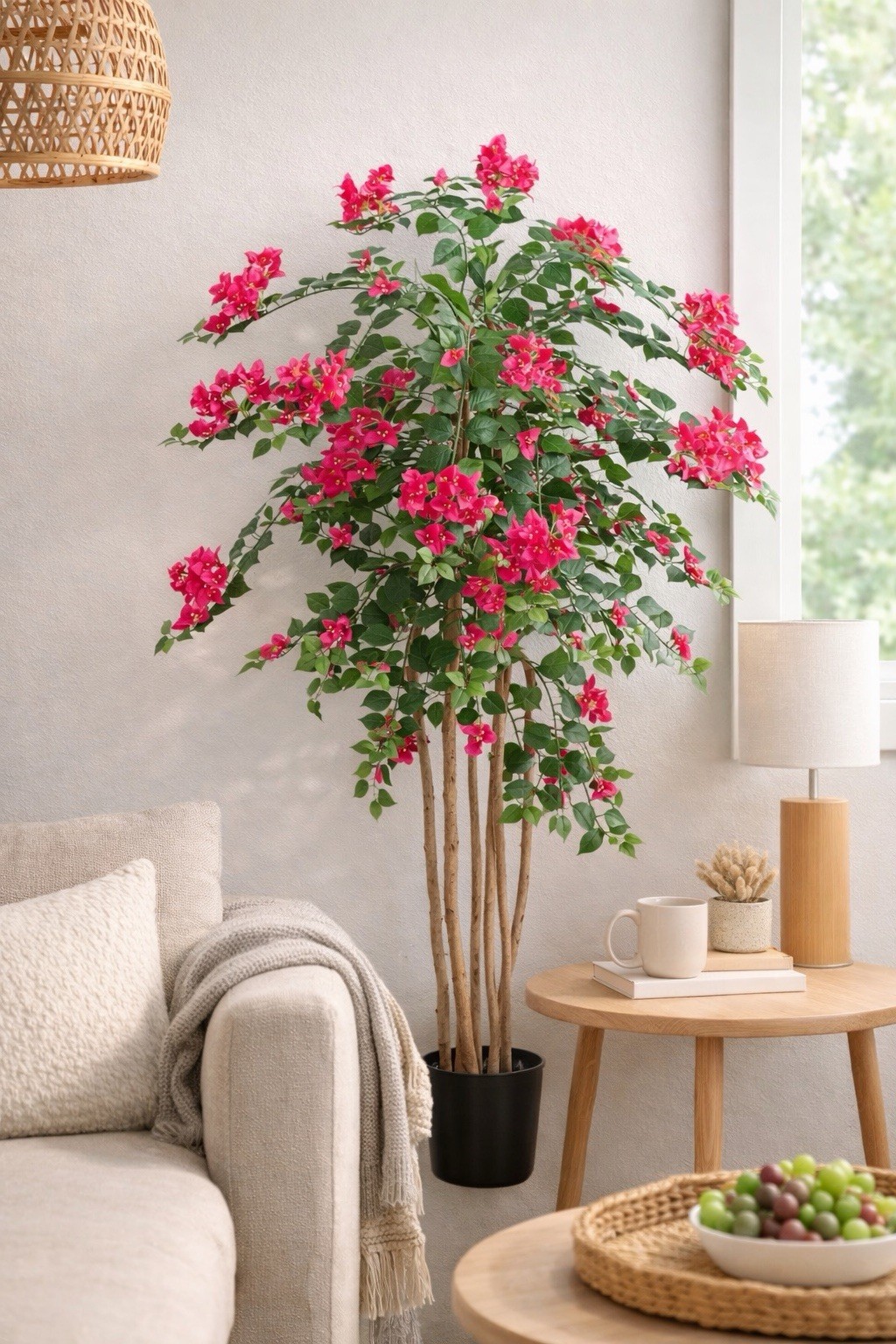 48″ Artificial Bougainvillea Tree Houseplant, Pink/Green Floral Decor