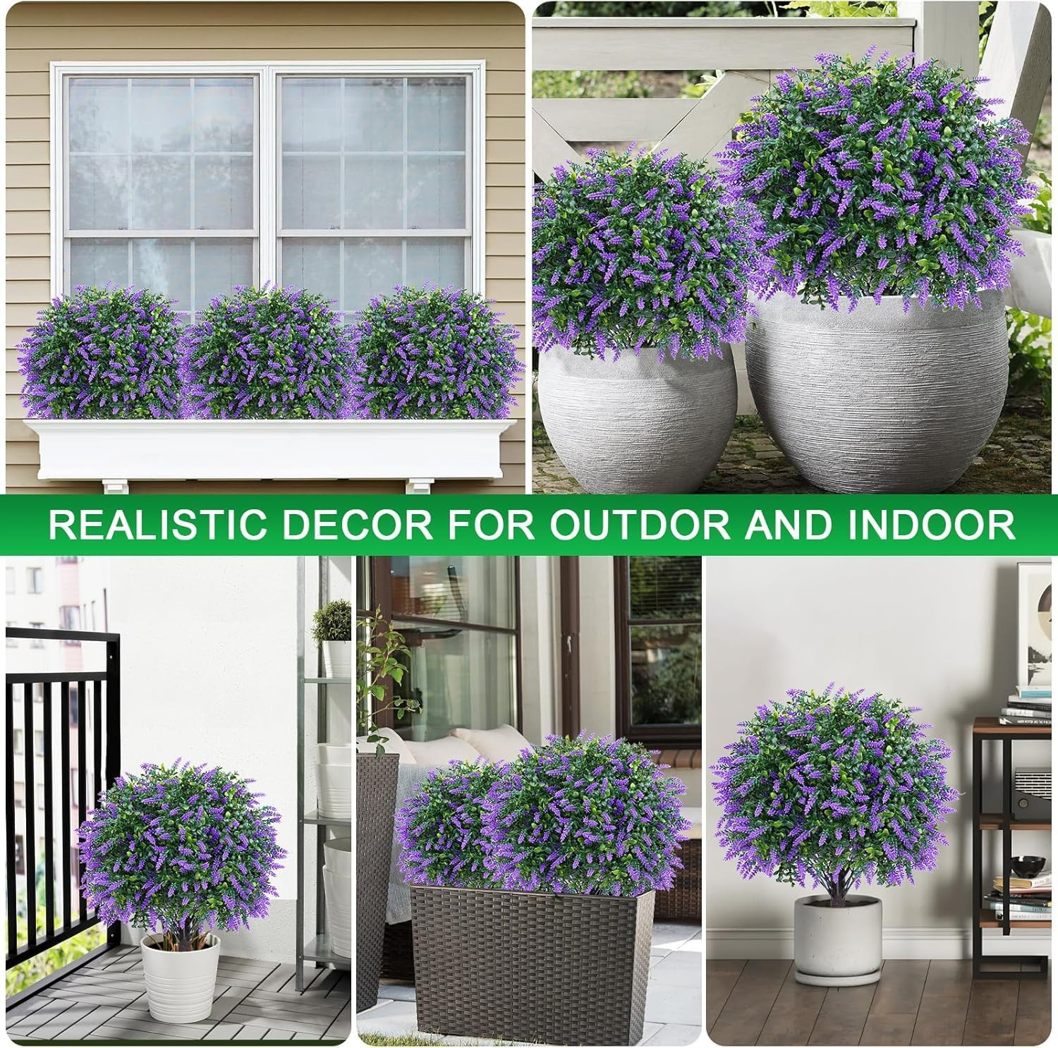 Artificial Lavender Topiary Ball Trees, 4 Set of UV Resistant Fake Evergreen Shr
