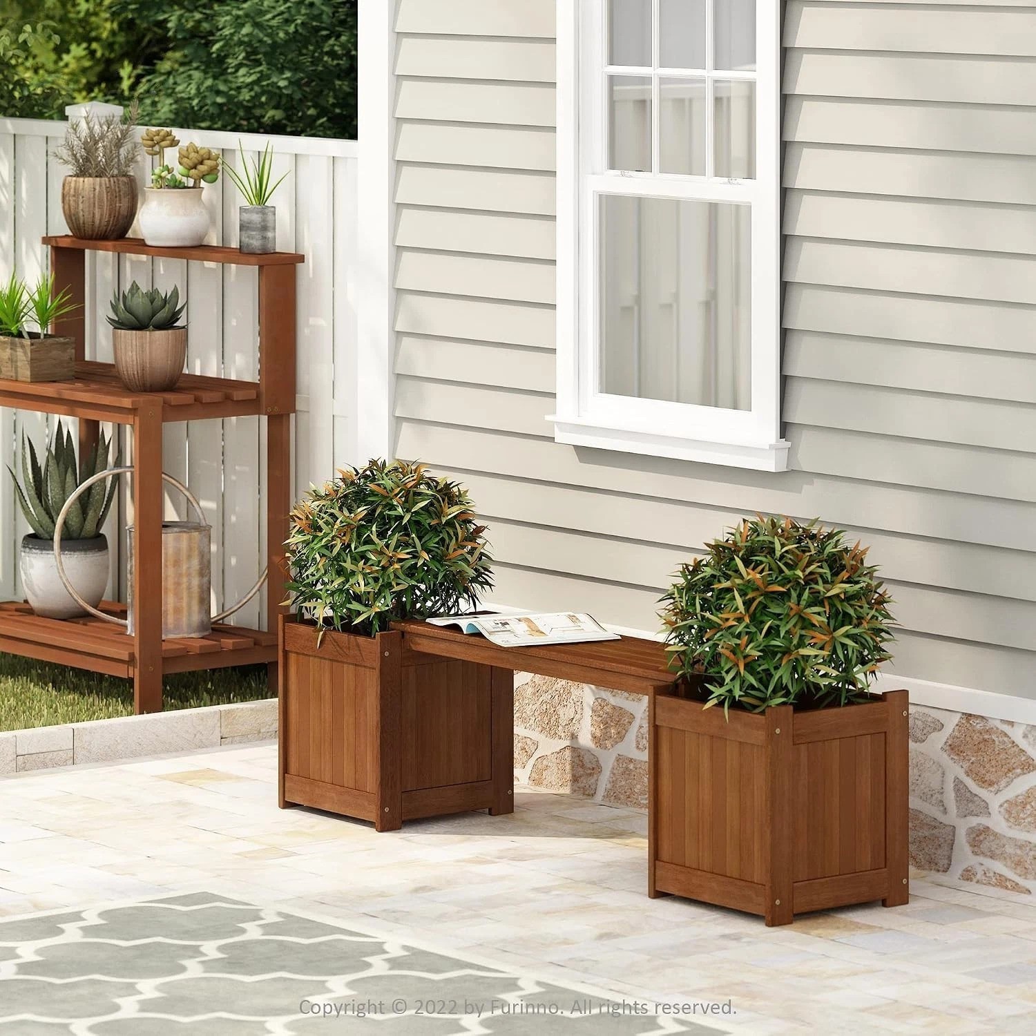 Elegant Tioman Brown Flower Box with Removable Bench – Weather Resistant Design