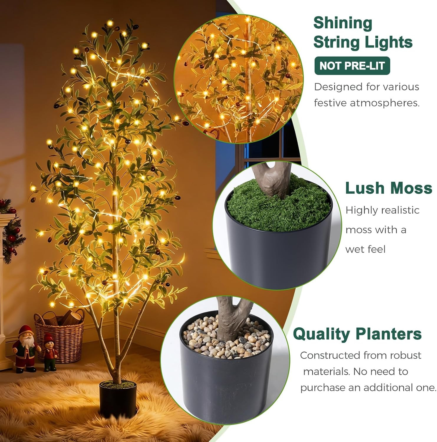 Olive Trees Artificial Indoor, 6FT Tall Faux Olive Tree with Moss and Planter, A