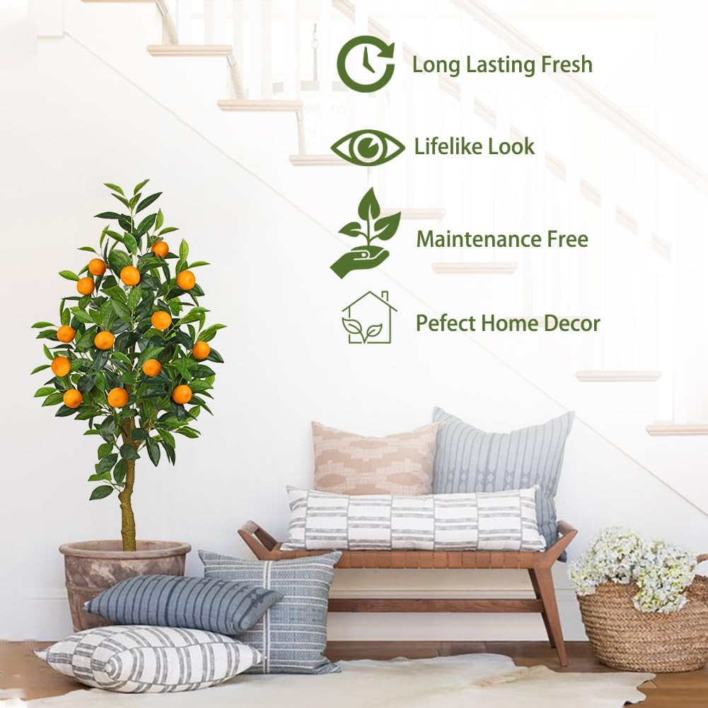 4Ft Artificial Orange Tree in Pot – Faux Indoor Plant for Home & Office Decor